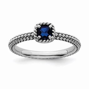 Sterling Silver Stackable Expressions Polished Cr.Sapphire Ring | QSK627