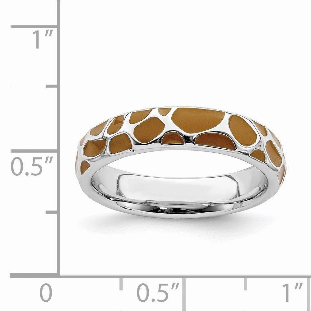 Sterling Silver Stackable Expressions Polished Enameled Animal Print Ring | QSK583