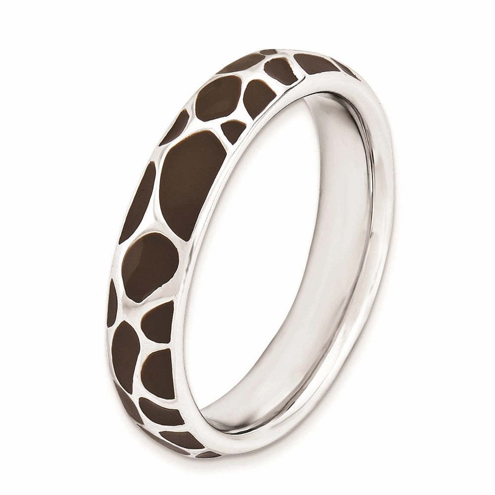 Sterling Silver Stackable Expressions Polished Enameled Animal Print Ring | QSK583