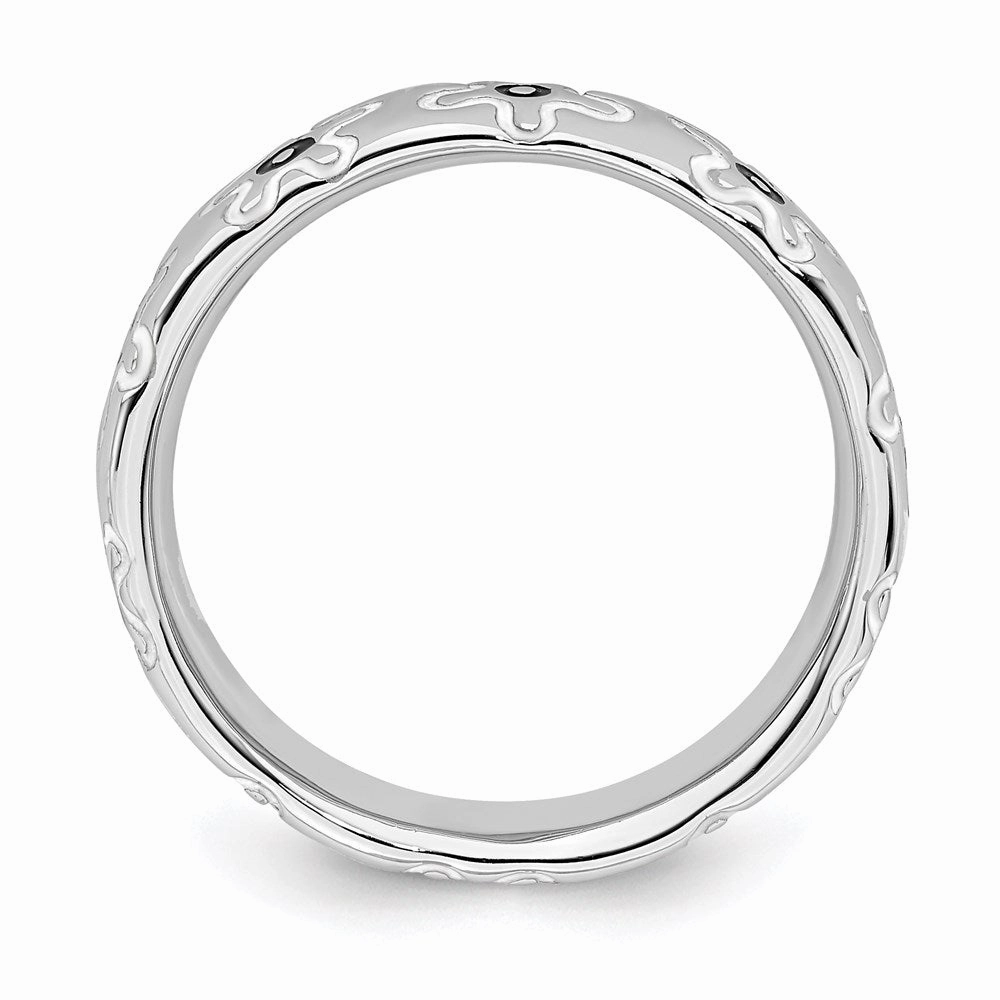 Sterling Silver Stackable Expressions Polished Enameled Flower Ring | QSK105