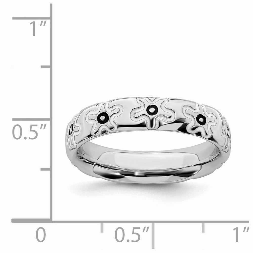 Sterling Silver Stackable Expressions Polished Enameled Flower Ring | QSK105