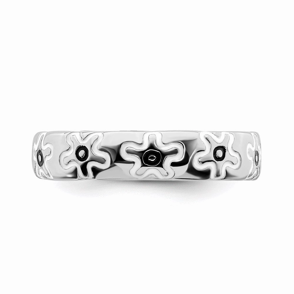Sterling Silver Stackable Expressions Polished Enameled Flower Ring | QSK105