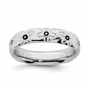 Sterling Silver Stackable Expressions Polished Enameled Flower Ring | QSK105