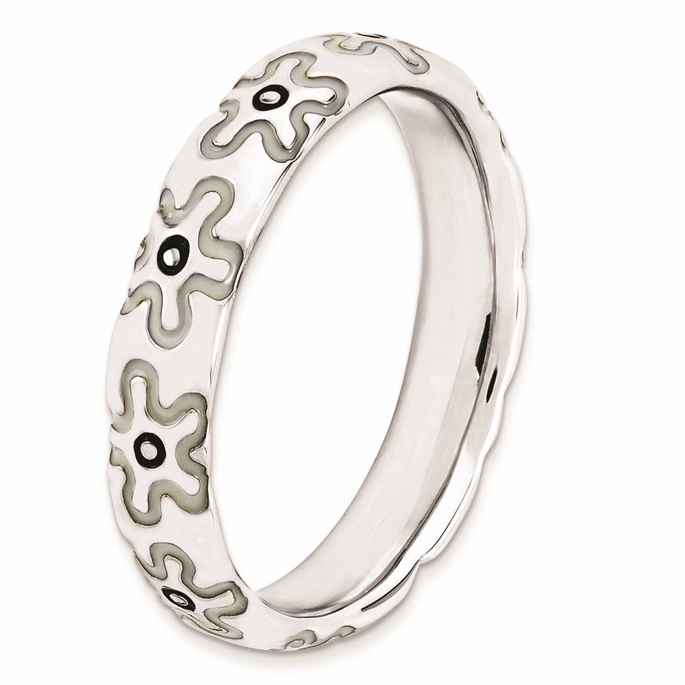 Sterling Silver Stackable Expressions Polished Enameled Flower Ring | QSK105
