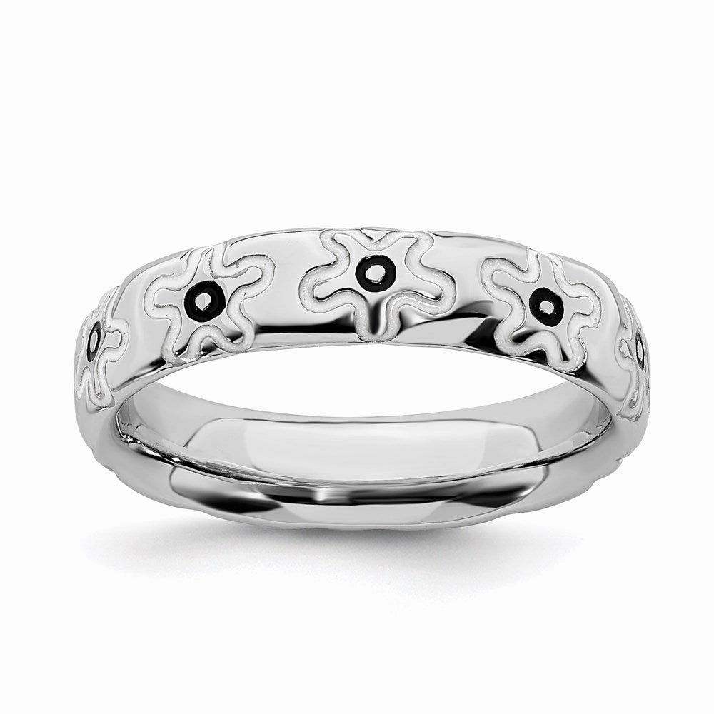 Sterling Silver Stackable Expressions Polished Enameled Flower Ring | QSK105