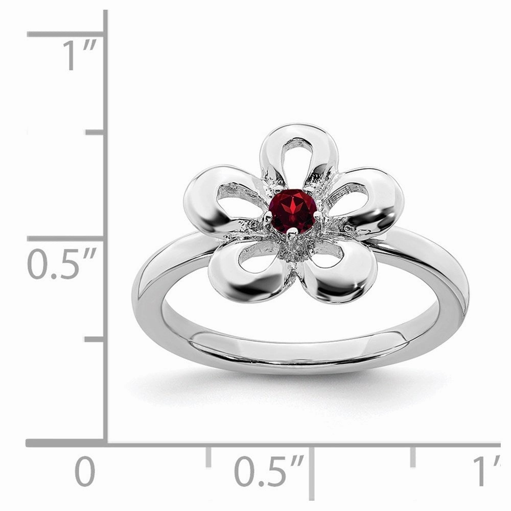 Sterling Silver Stackable Expressions Polished Garnet Flower Ring | QSK120