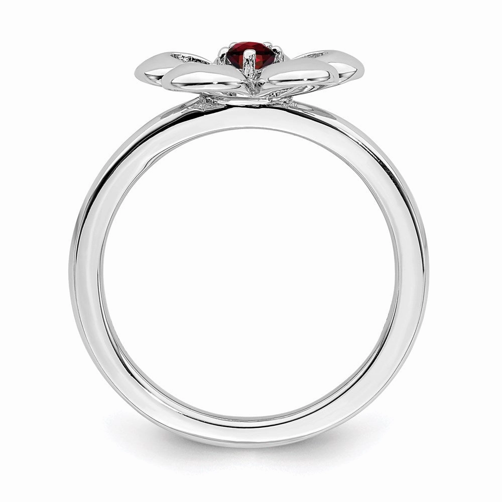 Sterling Silver Stackable Expressions Polished Garnet Flower Ring | QSK120