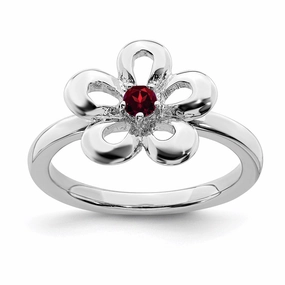 Sterling Silver Stackable Expressions Polished Garnet Flower Ring | QSK120