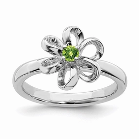 Sterling Silver Stackable Expressions Polished Peridot Flower Ring | QSK114