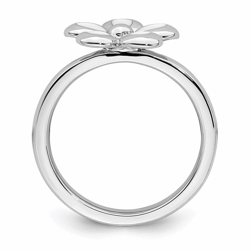 Sterling Silver Stackable Expressions Polished White Enameled Flower Ring | QSK124