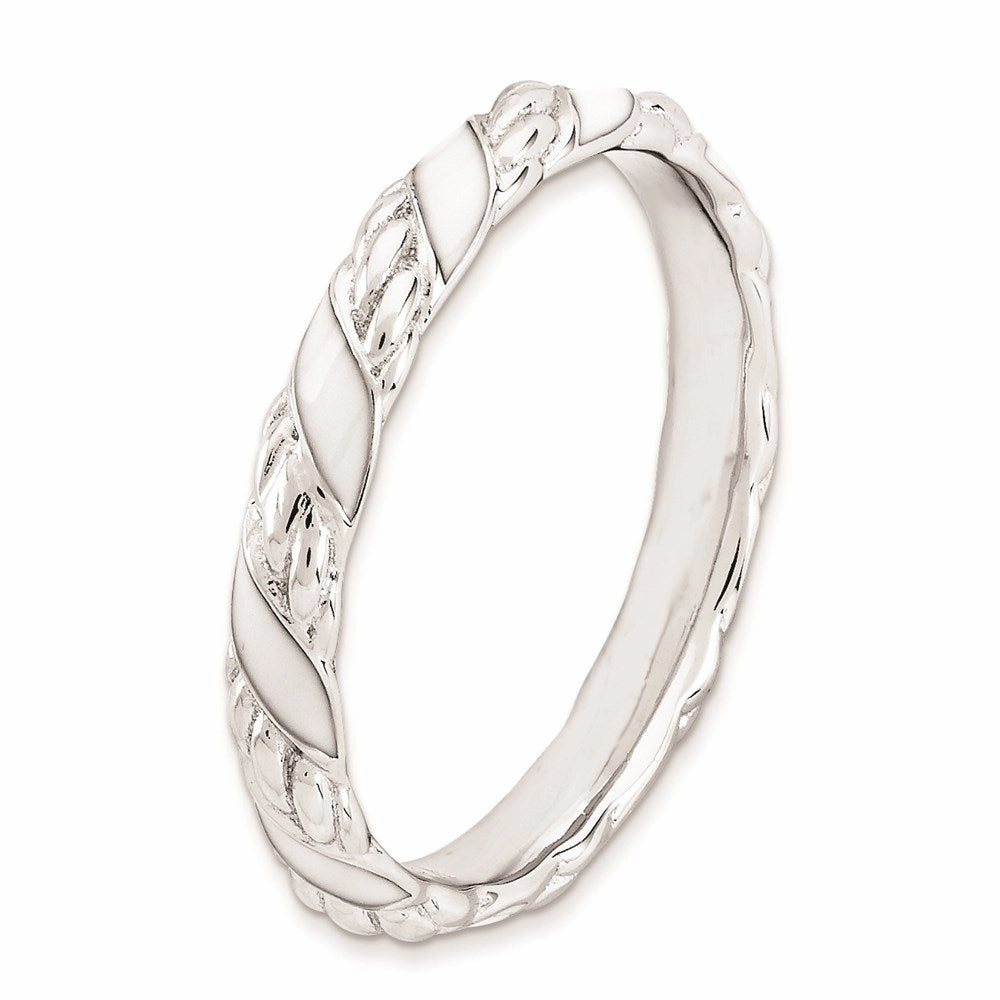 Sterling Silver Stackable Expressions Polished White Enameled Ring | QSK571