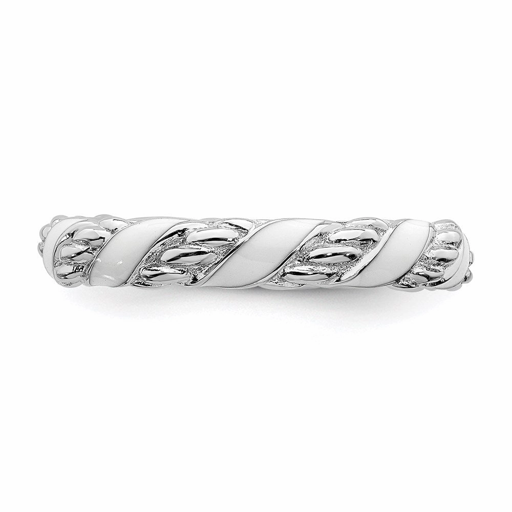 Sterling Silver Stackable Expressions Polished White Enameled Ring | QSK571