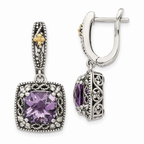 Sterling Silver w/ 14k Polished Amethyst Earrings