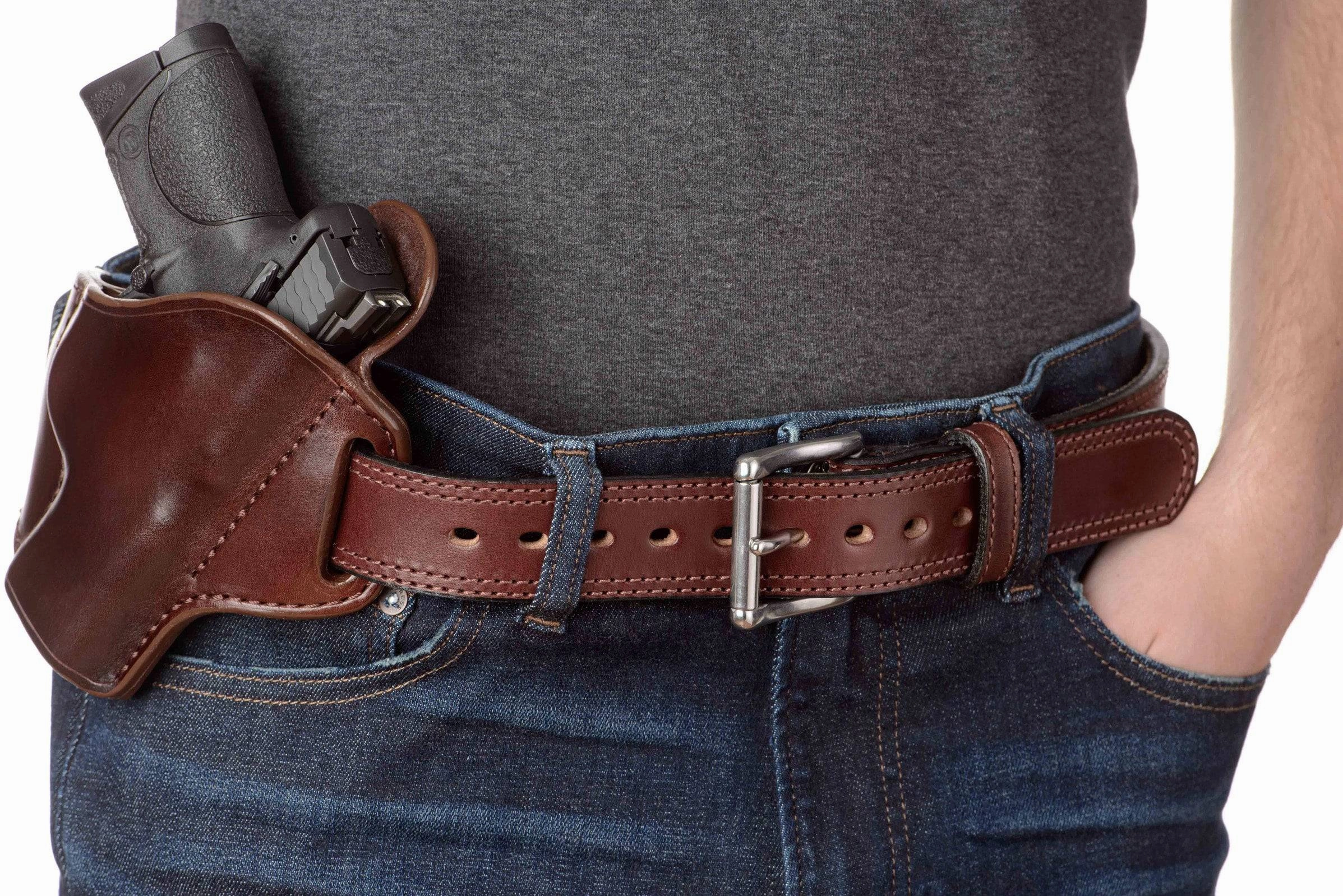 The Eastwood: Men's Brown Double Stitched Leather Belt Max Thick 1.50"