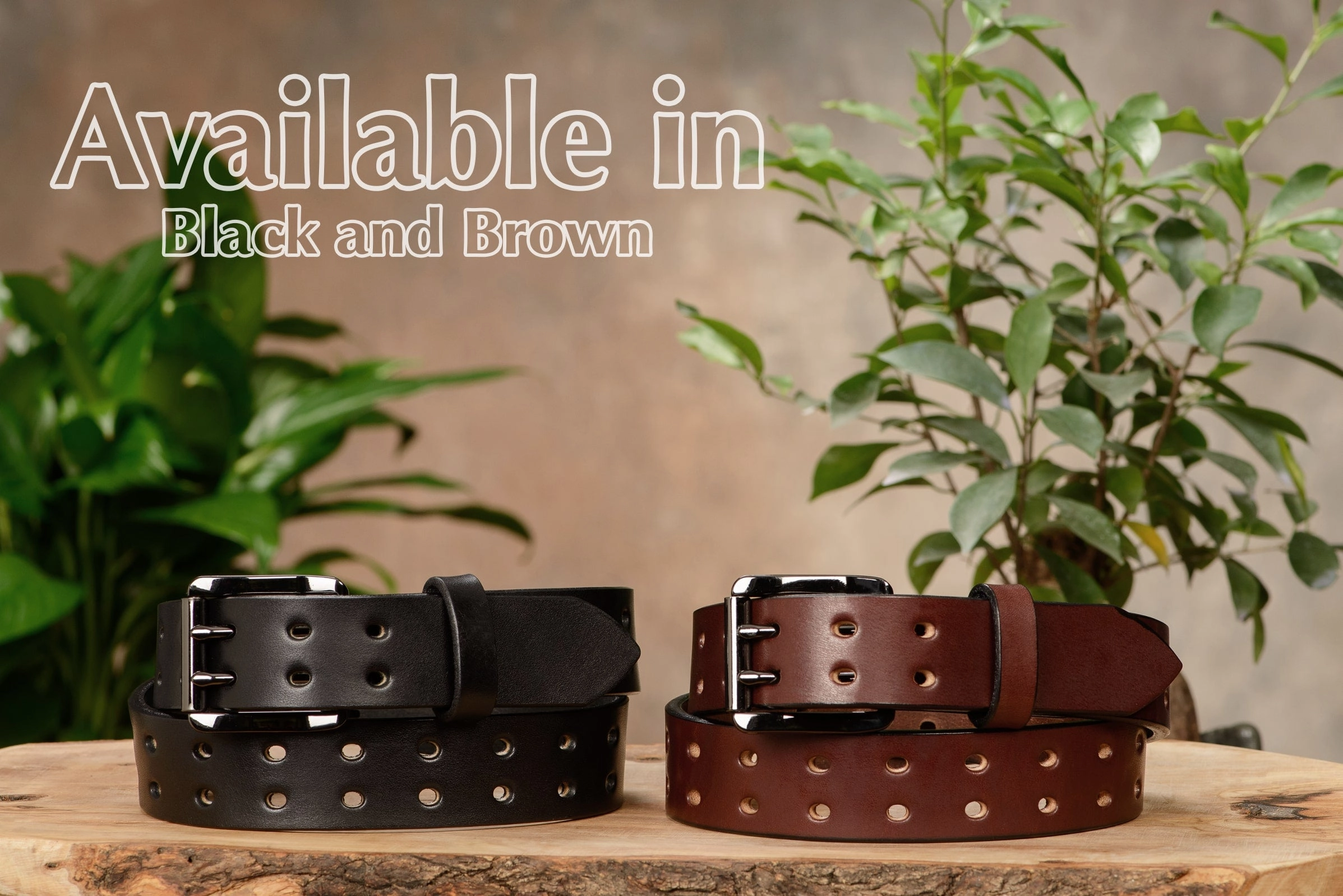 The Holey Bull: Men's Black Non Stitched Double Prong Leather Belt With Gunmetal Roller 1.50"