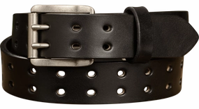The Holey Bull: Men's Black Non Stitched Double Prong Leather Belt With Nickel Roller 1.50"
