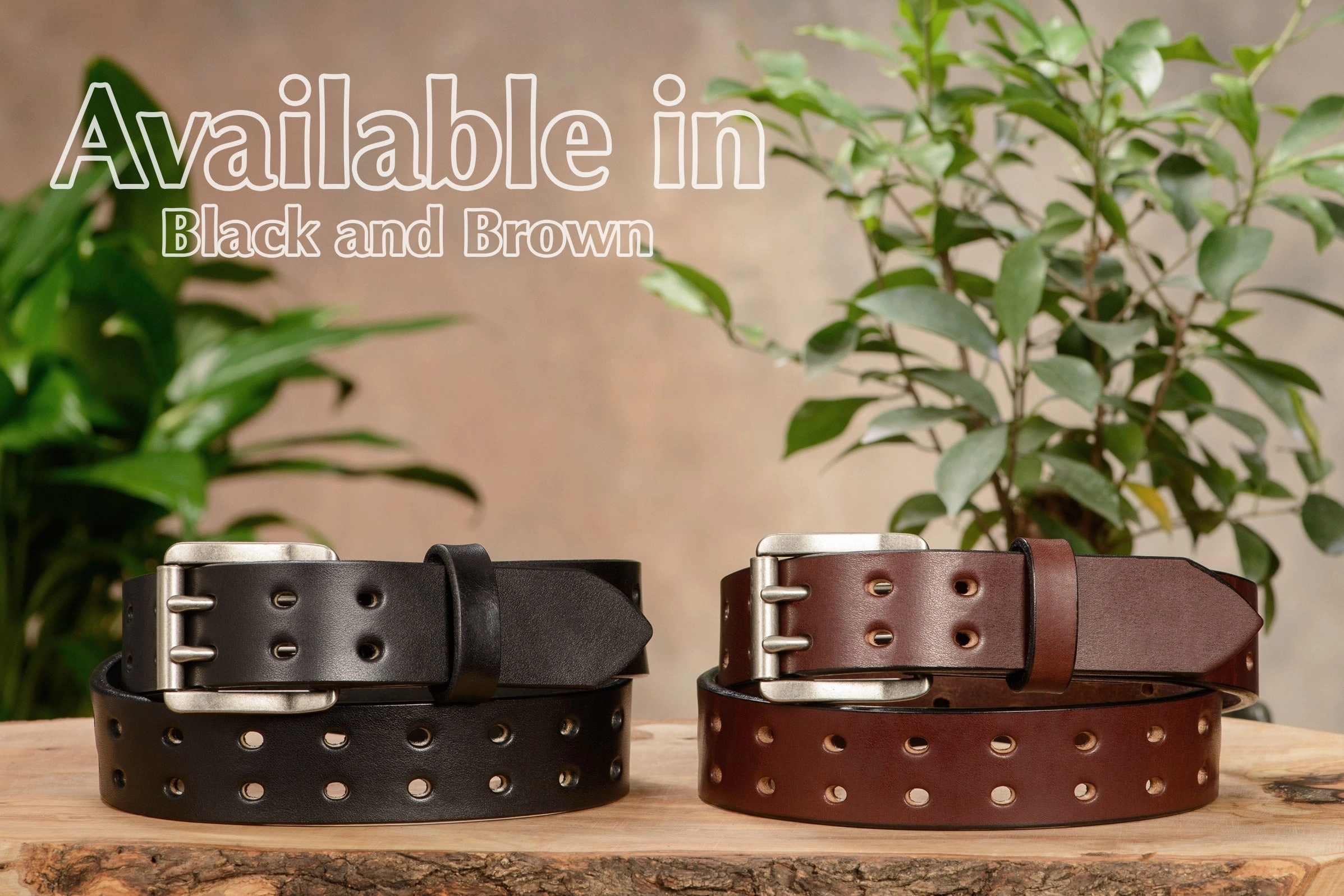 The Holey Bull: Men's Black Non Stitched Double Prong Leather Belt With Nickel Roller 1.50"