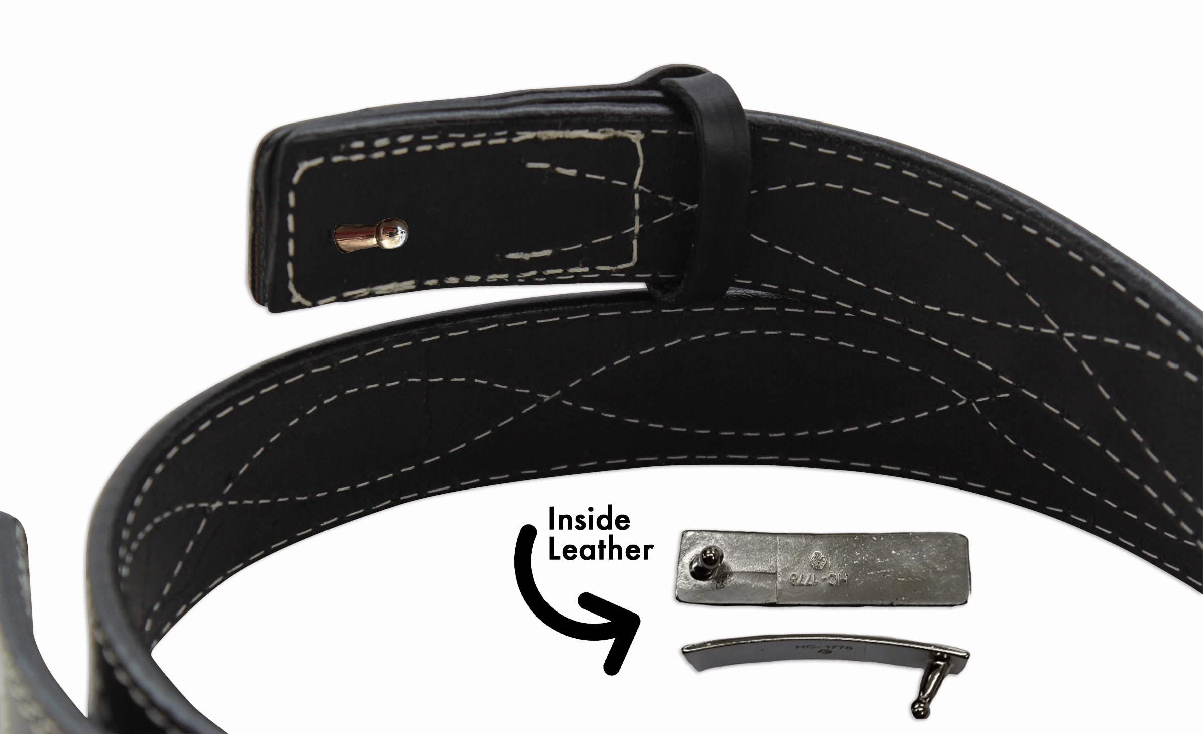 The Pit Boss: Black Figure 8 White Stitched Buckle-less Ball Hook 1.50"