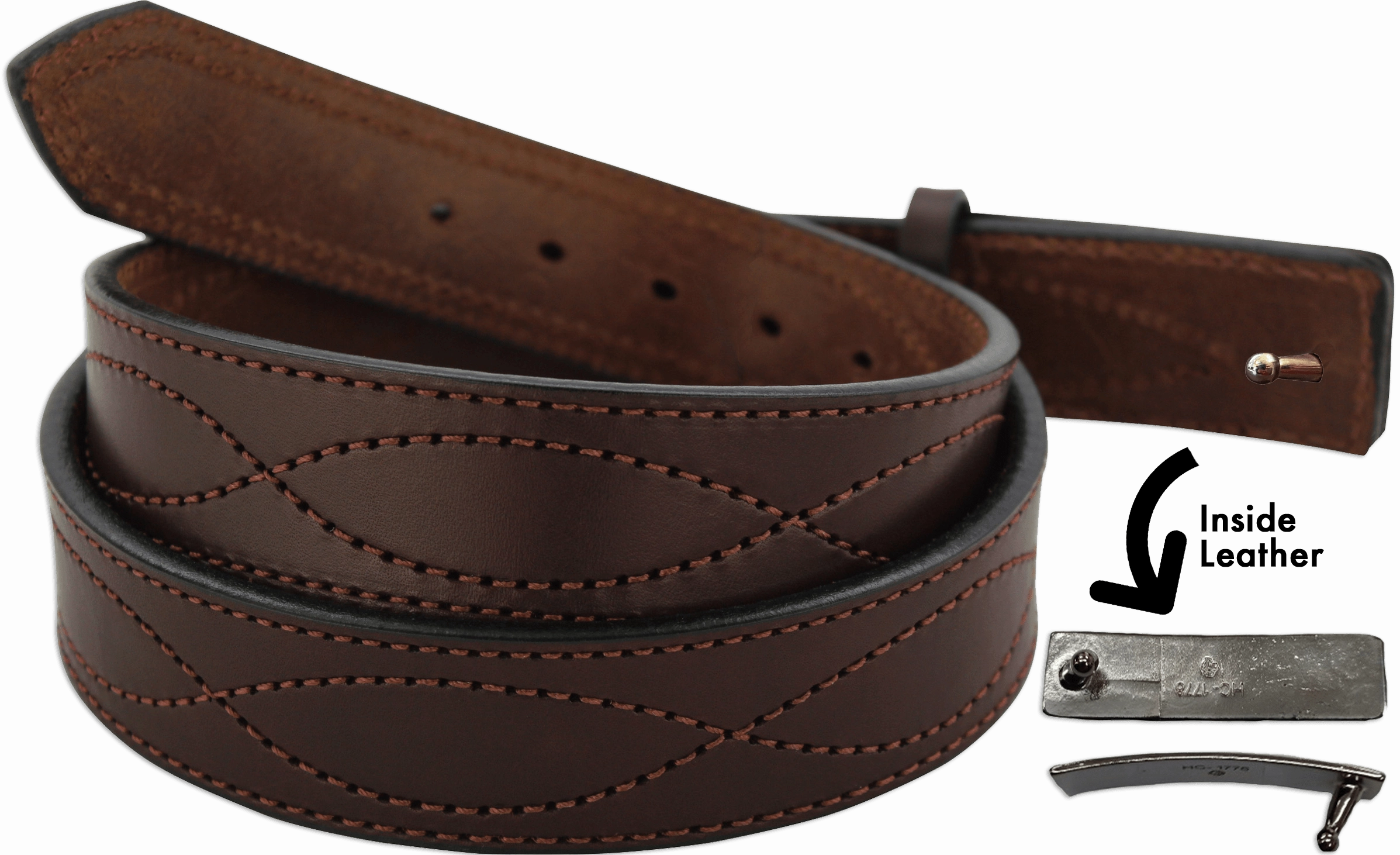 The Pit Boss: Brown Figure 8 Brown Stitched Buckle-less Ball Hook 1.50"