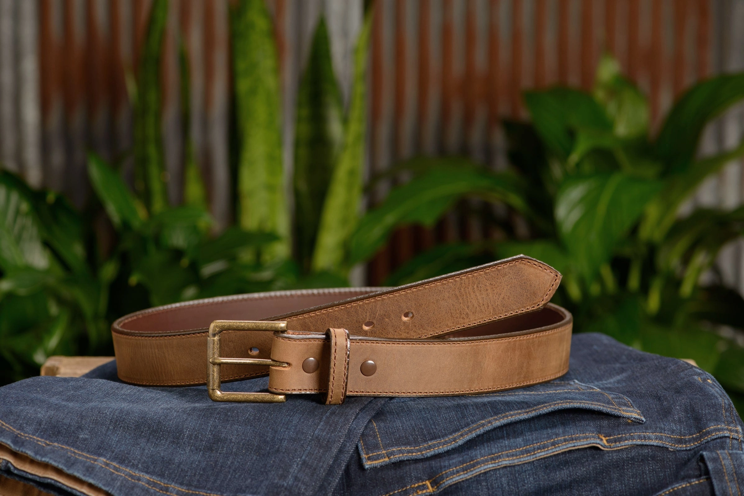 The Rockefeller: Rustic Tan Stitched Oil Tanned 1.50"