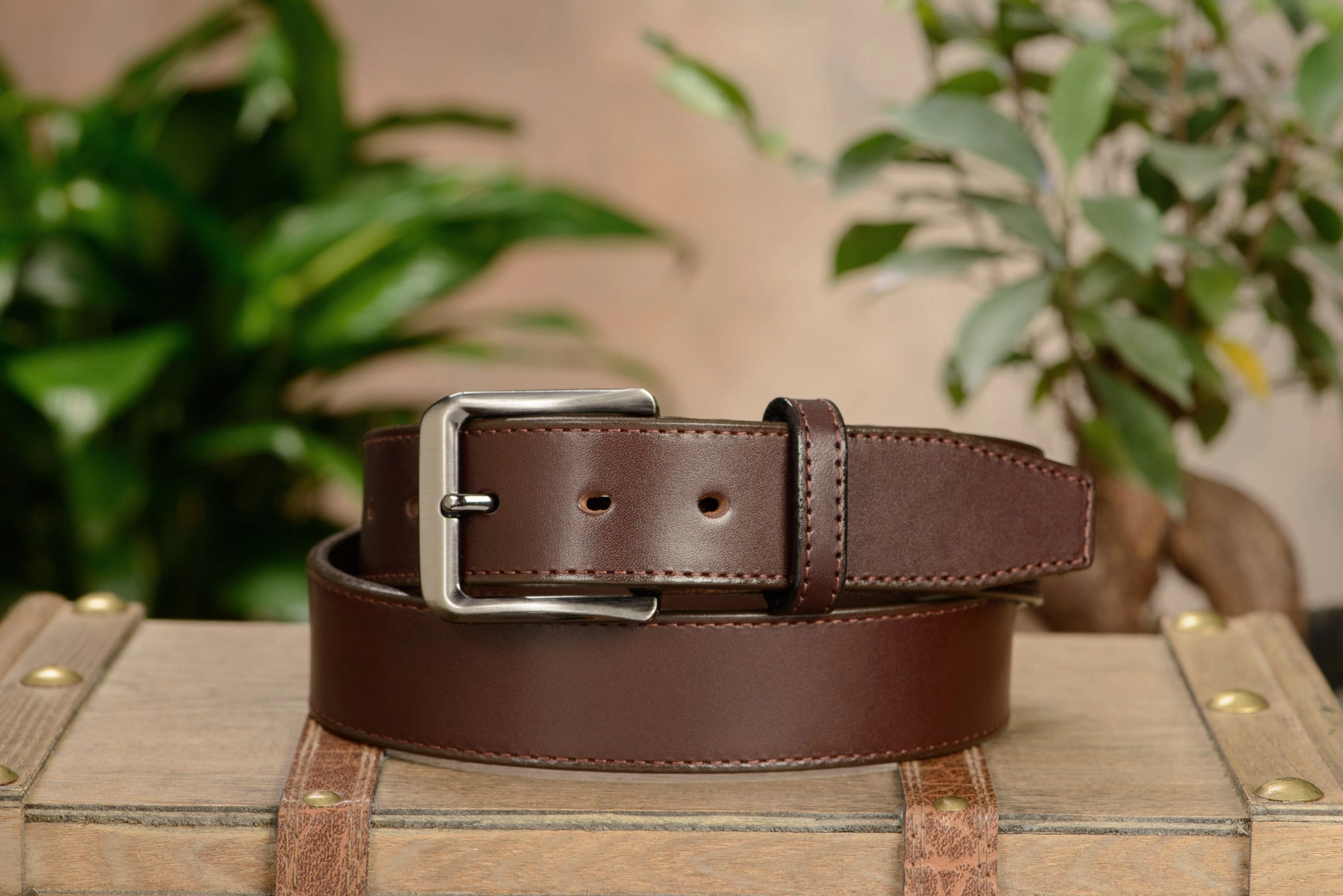 The Stallion: Brown Stitched Italian Leather 1.50"