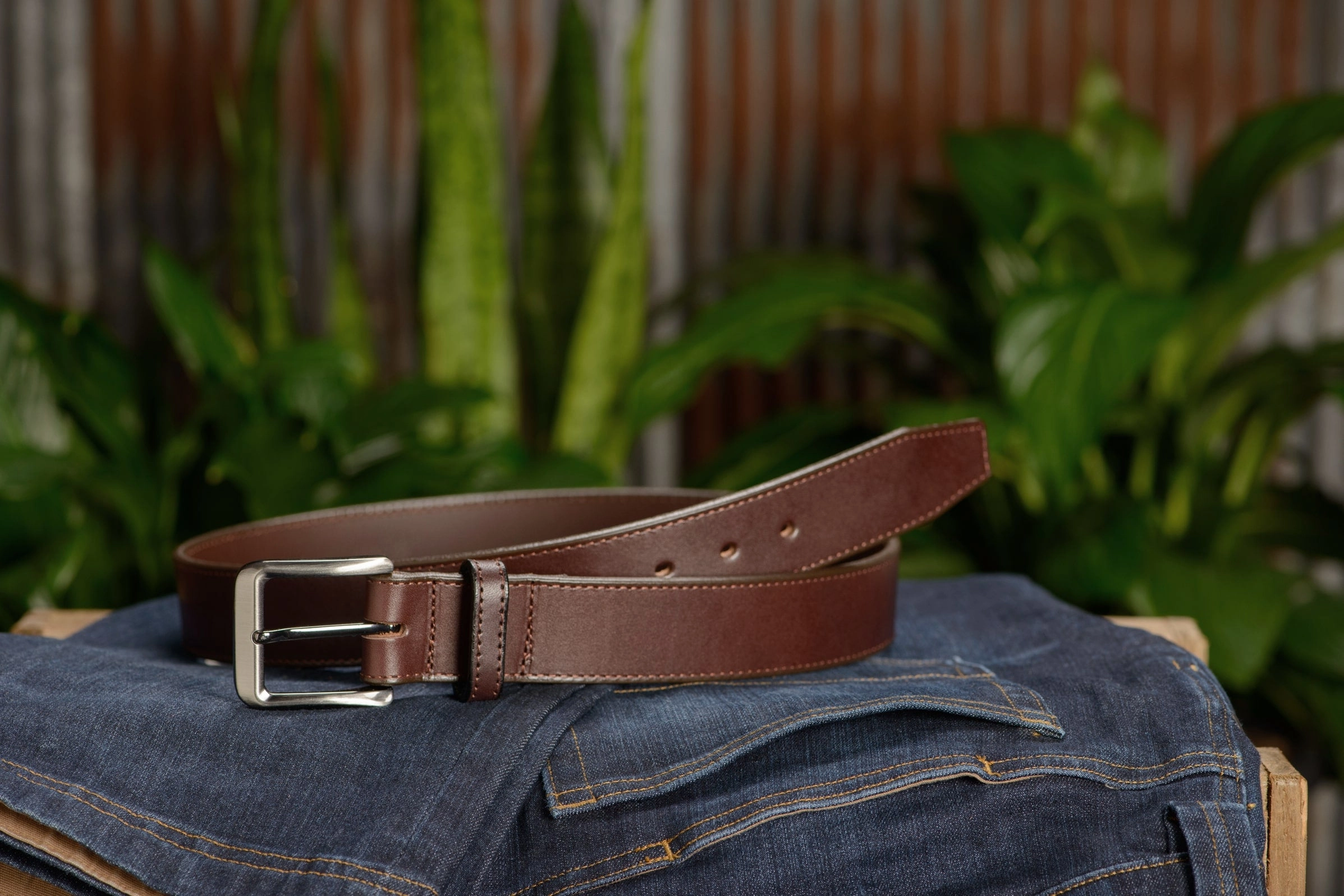 The Stallion: Brown Stitched Italian Leather 1.50"