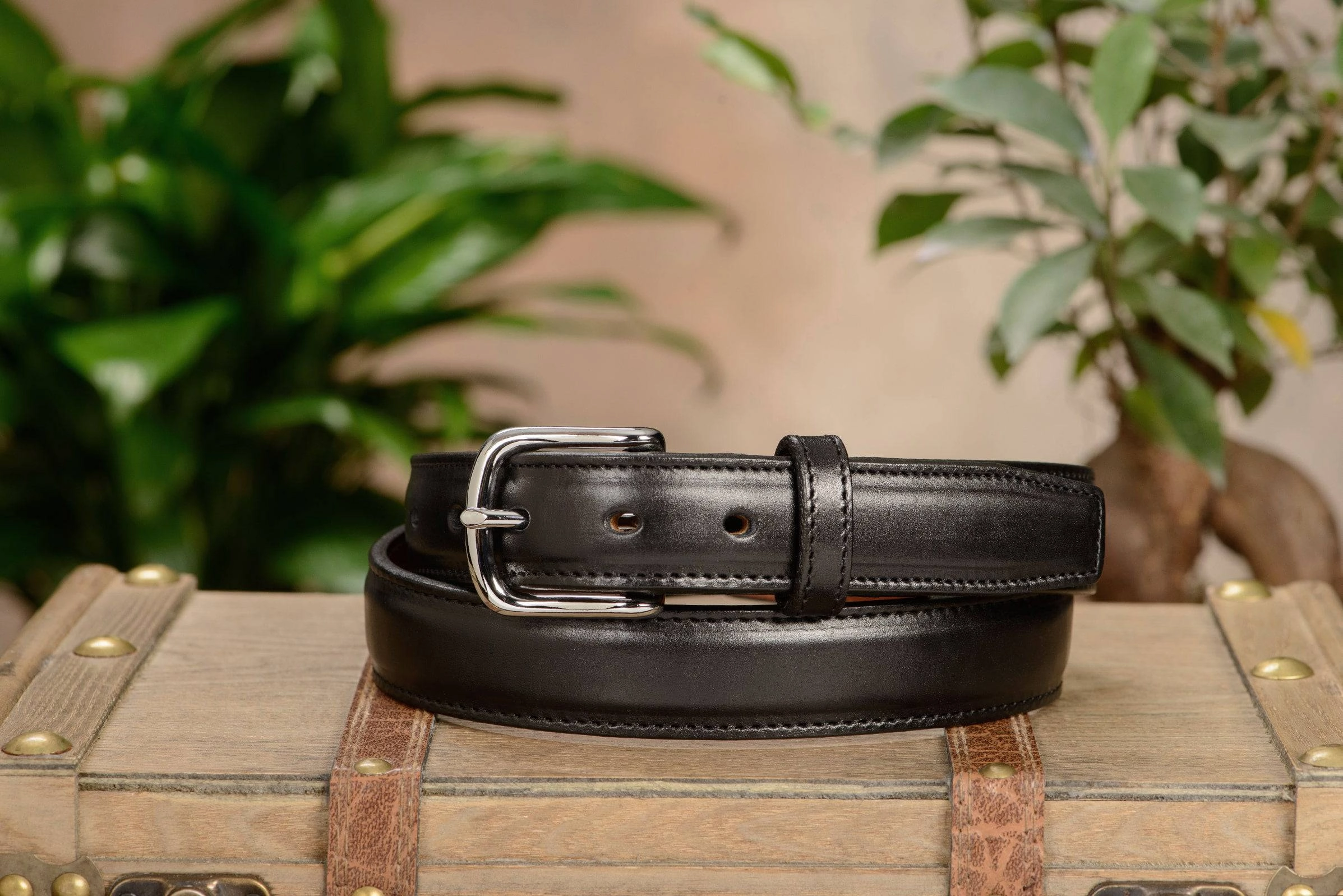 The Stallion: Men's Black Stitched Italian Leather Belt 1.25"