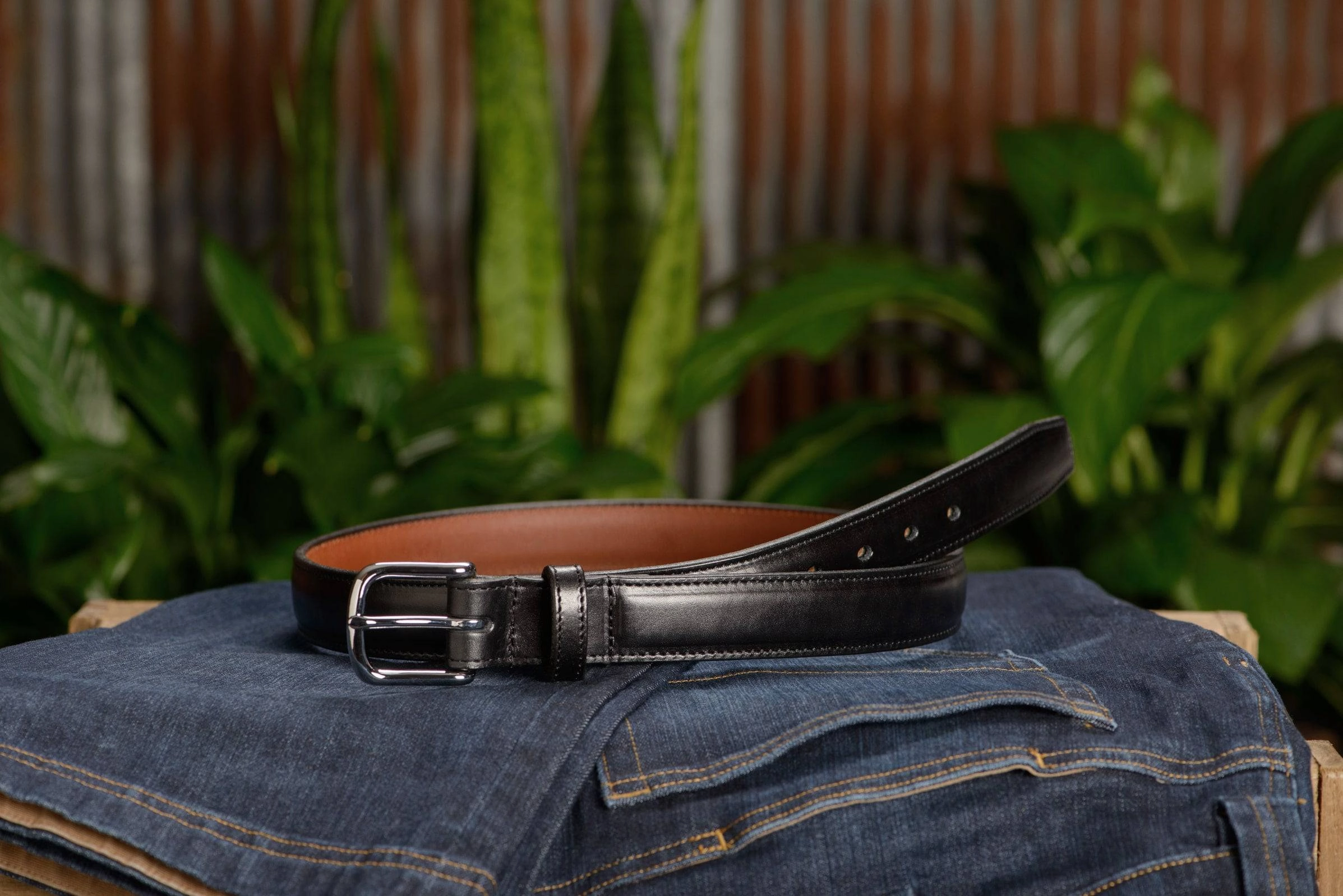 The Stallion: Men's Black Stitched Italian Leather Belt 1.25"