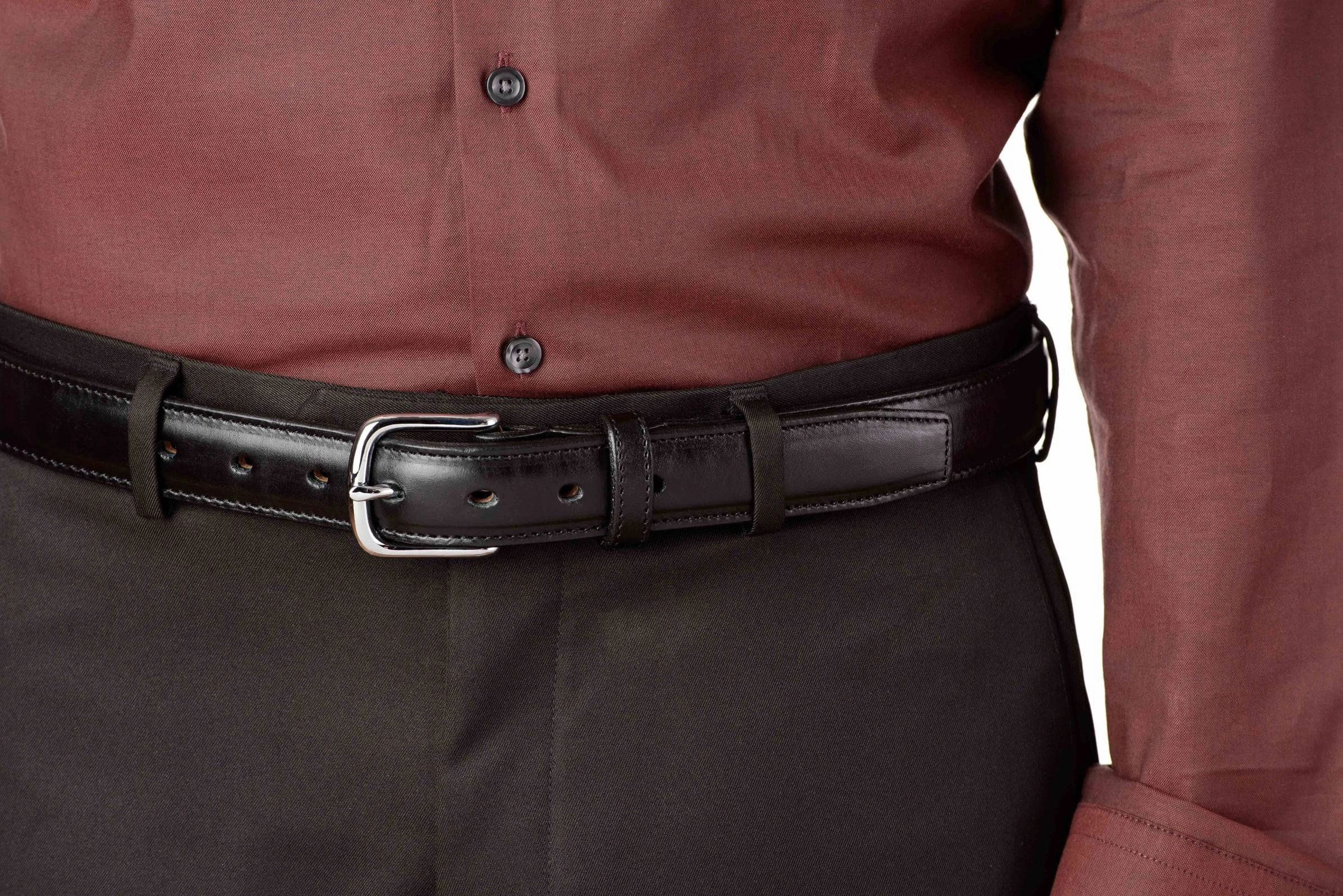 The Stallion: Men's Black Stitched Italian Leather Belt 1.25"
