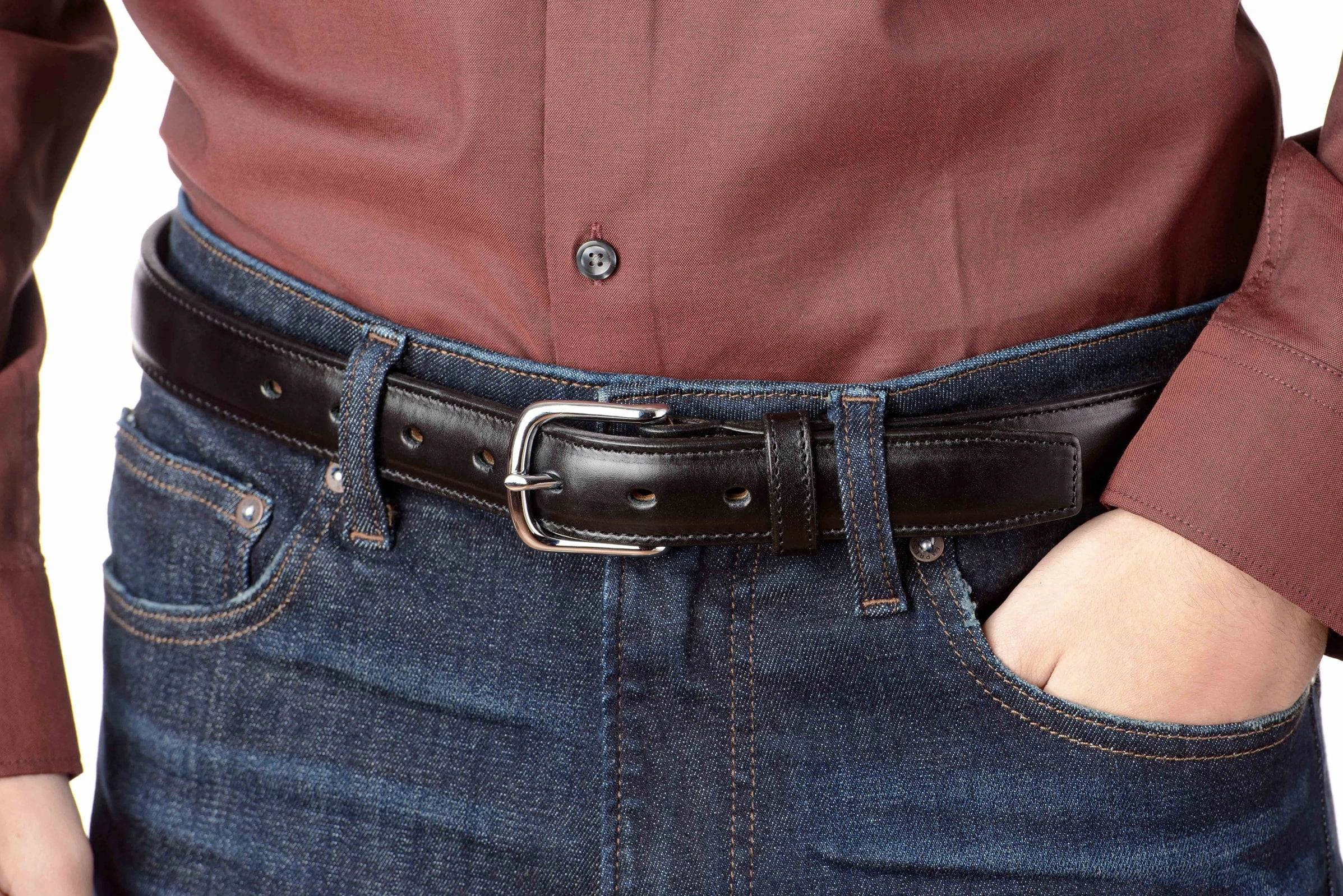 The Stallion: Men's Black Stitched Italian Leather Belt 1.25"