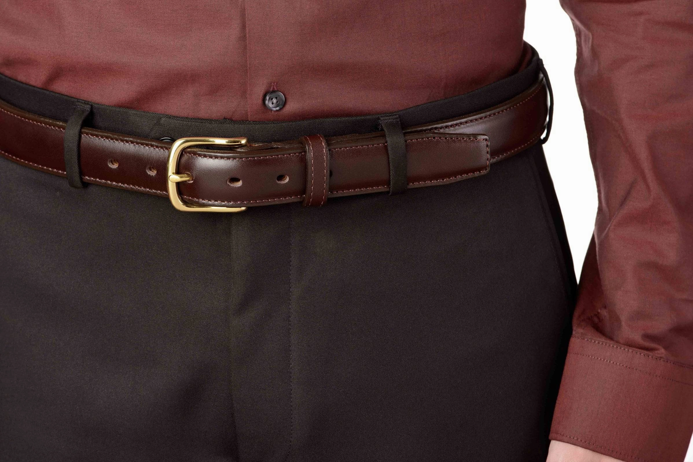 The Stallion: Men's Chocolate Brown Stitched Italian Leather Belt With Brass Buckle 1.25"