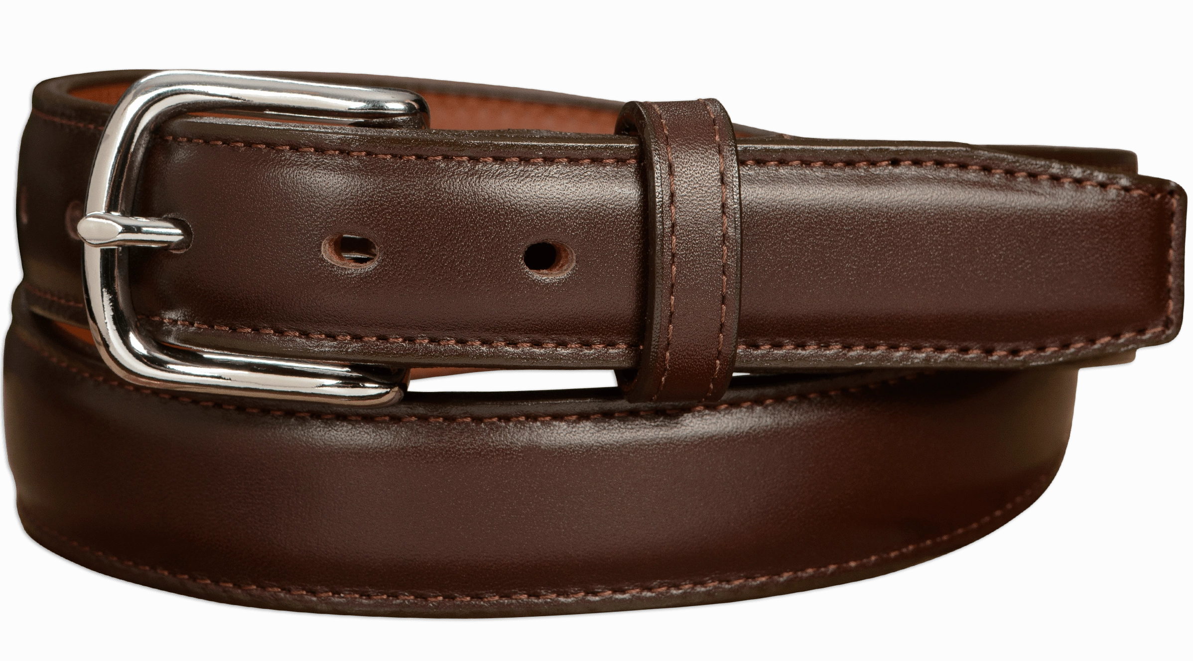 The Stallion: Men's Chocolate Brown Stitched Italian Leather With Steel Core And Chrome Buckle 1.25"