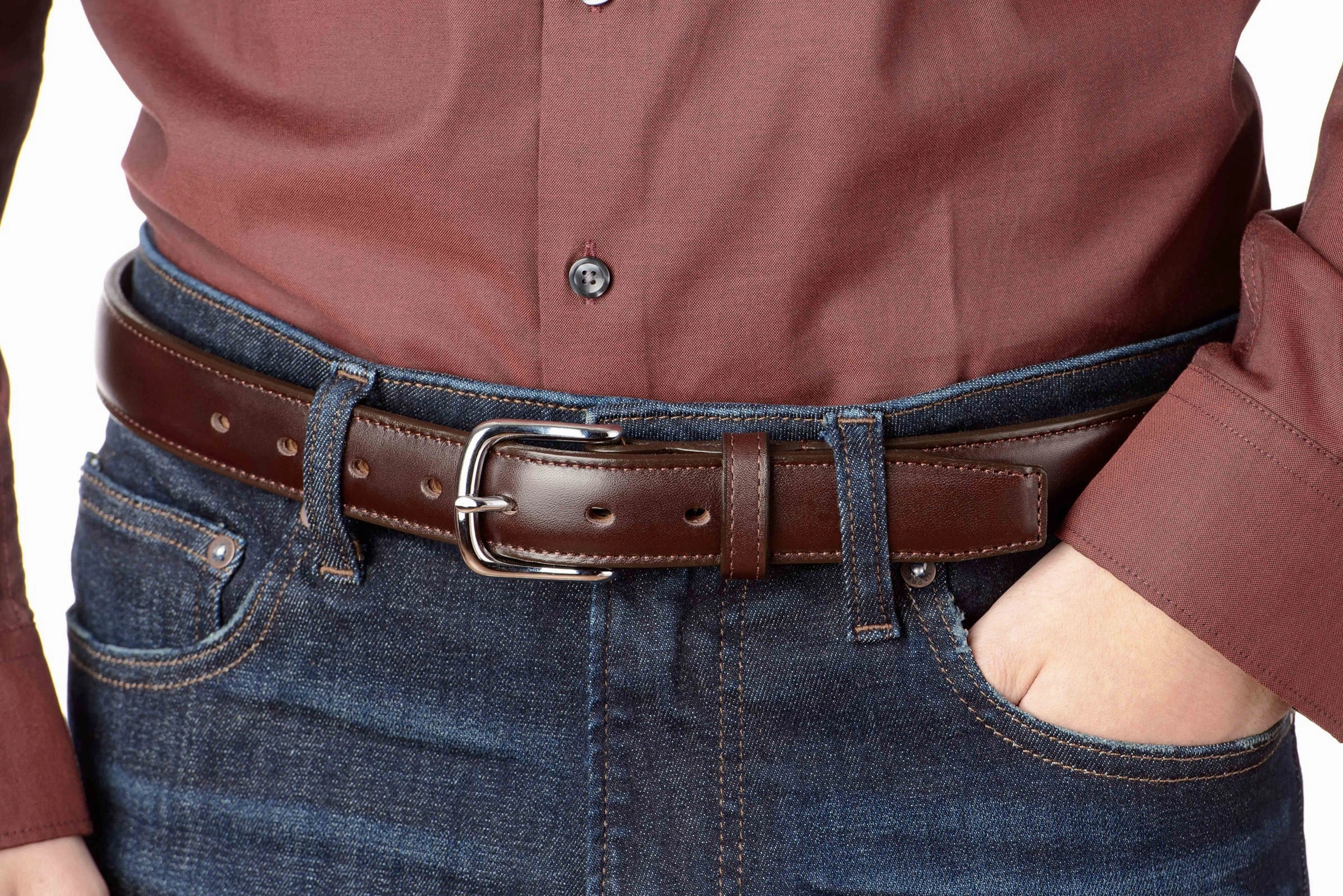 The Stallion: Men's Chocolate Brown Stitched Italian Leather With Steel Core And Chrome Buckle 1.25"
