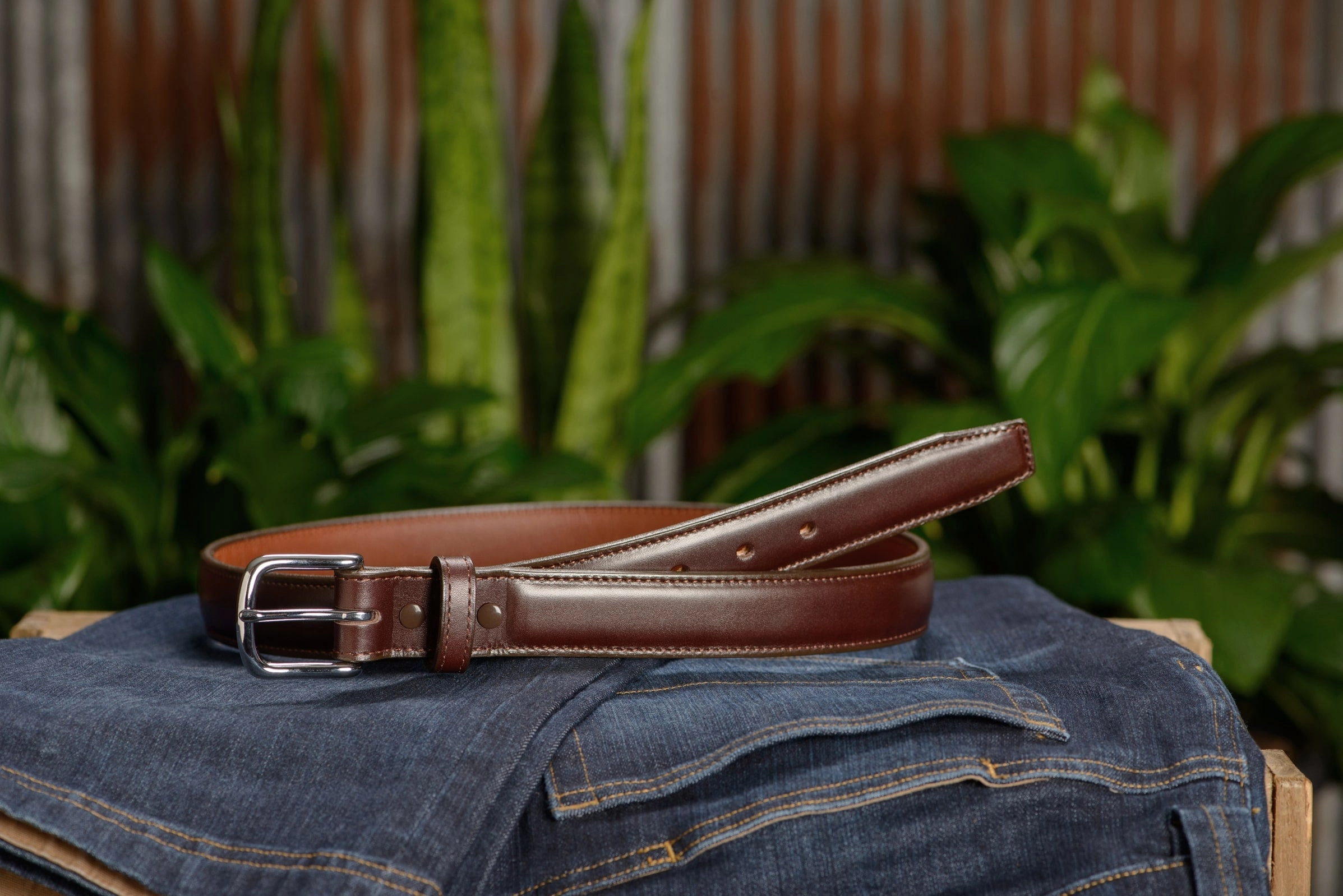 The Stallion: Men's Chocolate Brown Stitched Italian Leather With Steel Core And Chrome Buckle 1.25"