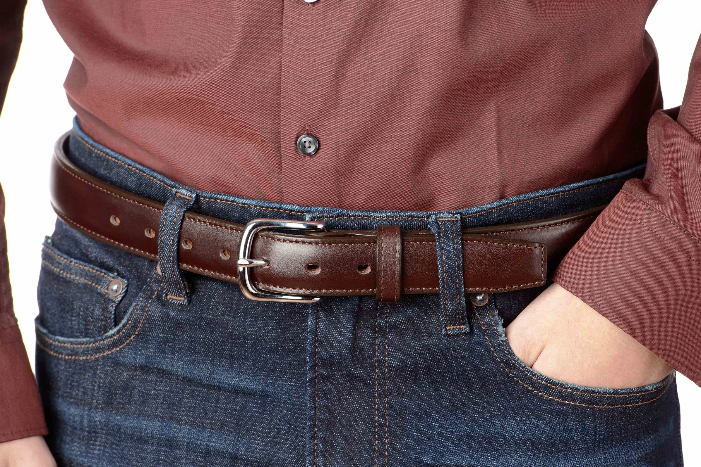 The Stallion: Men's Chocolate Brown Stitched Italian Leather With Steel Core And Chrome Buckle 1.25"