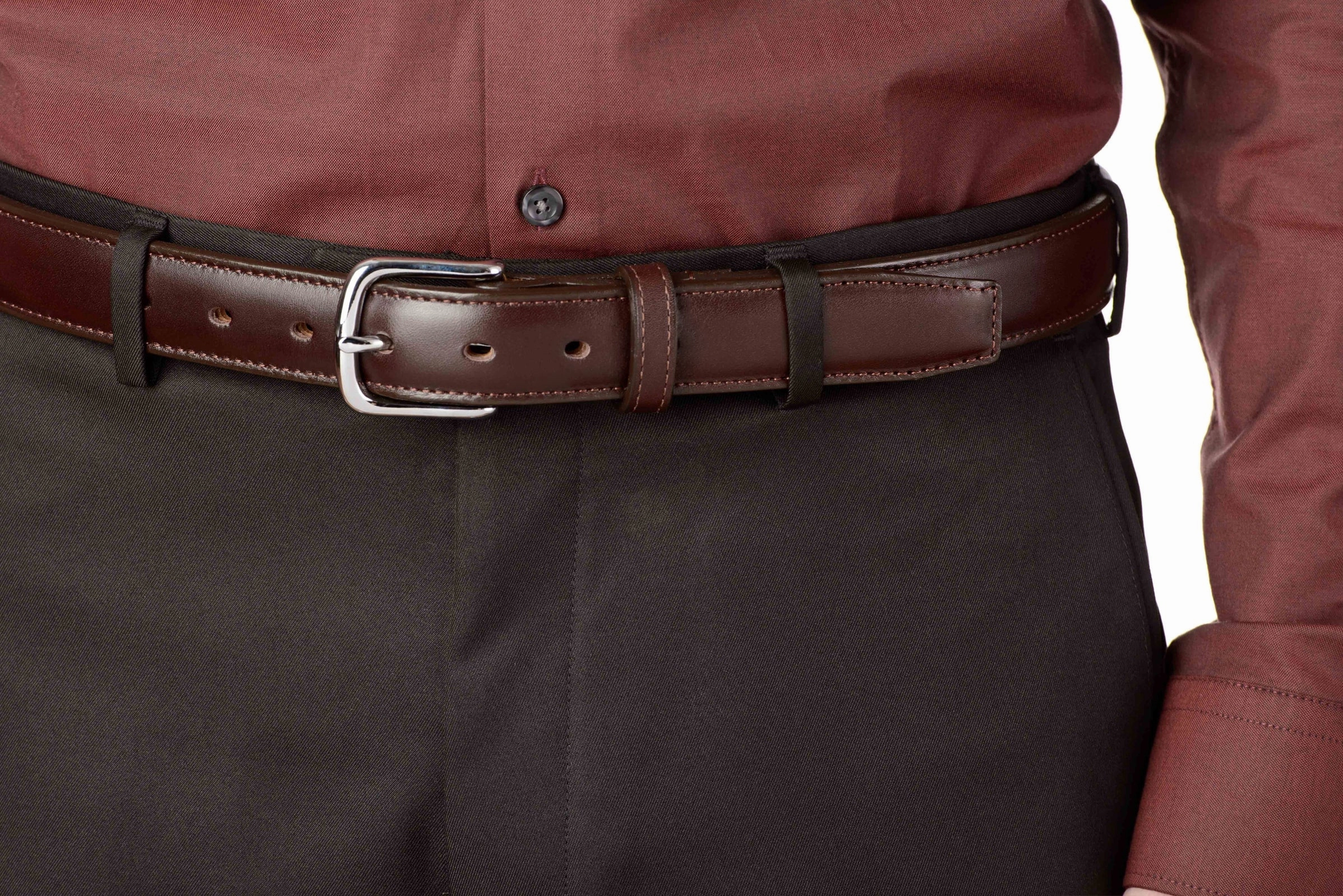 The Stallion: Men's Chocolate Brown Stitched Italian Leather With Steel Core And Chrome Buckle 1.25"