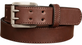 The Viper: Men's Brown Stitched Leather Belt With Double Prong Nickel Buckle - 1.50" Max