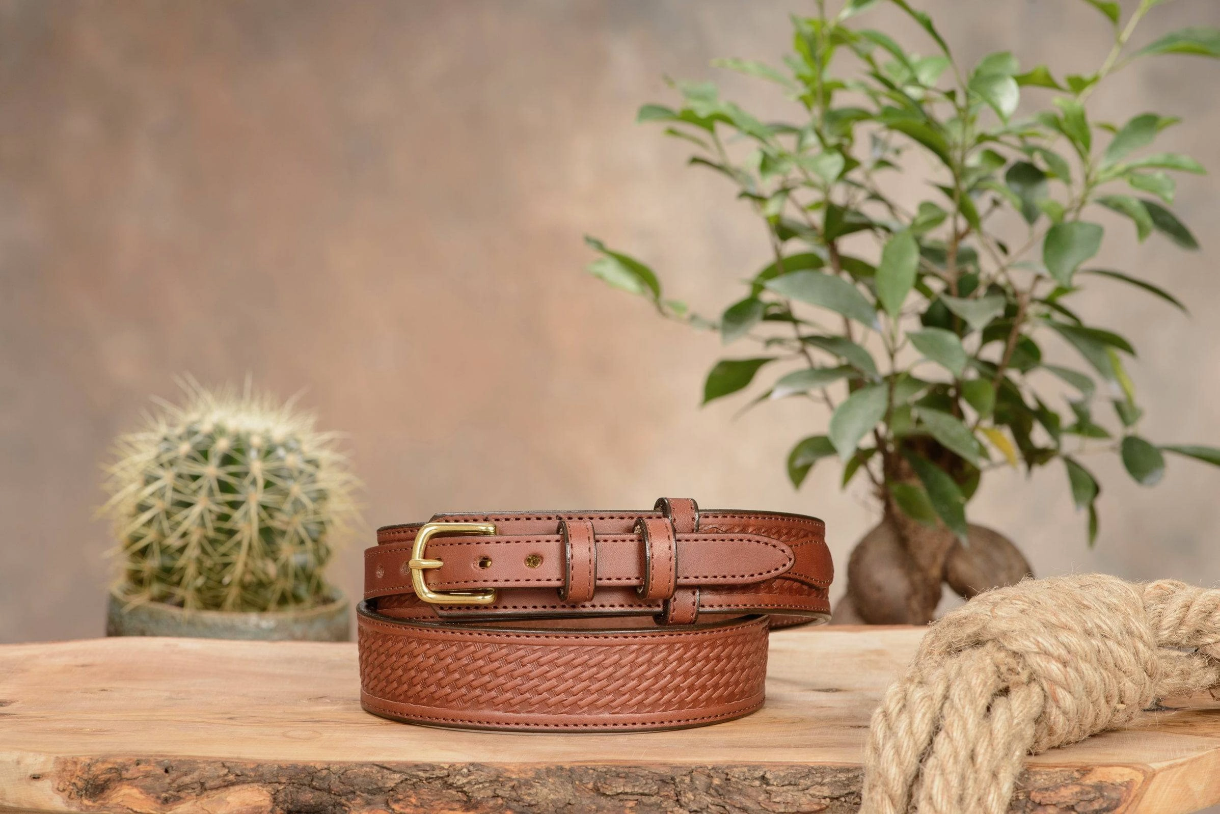 The Walker: Medium Brown Stitched Basket Weave Ranger 1.50"