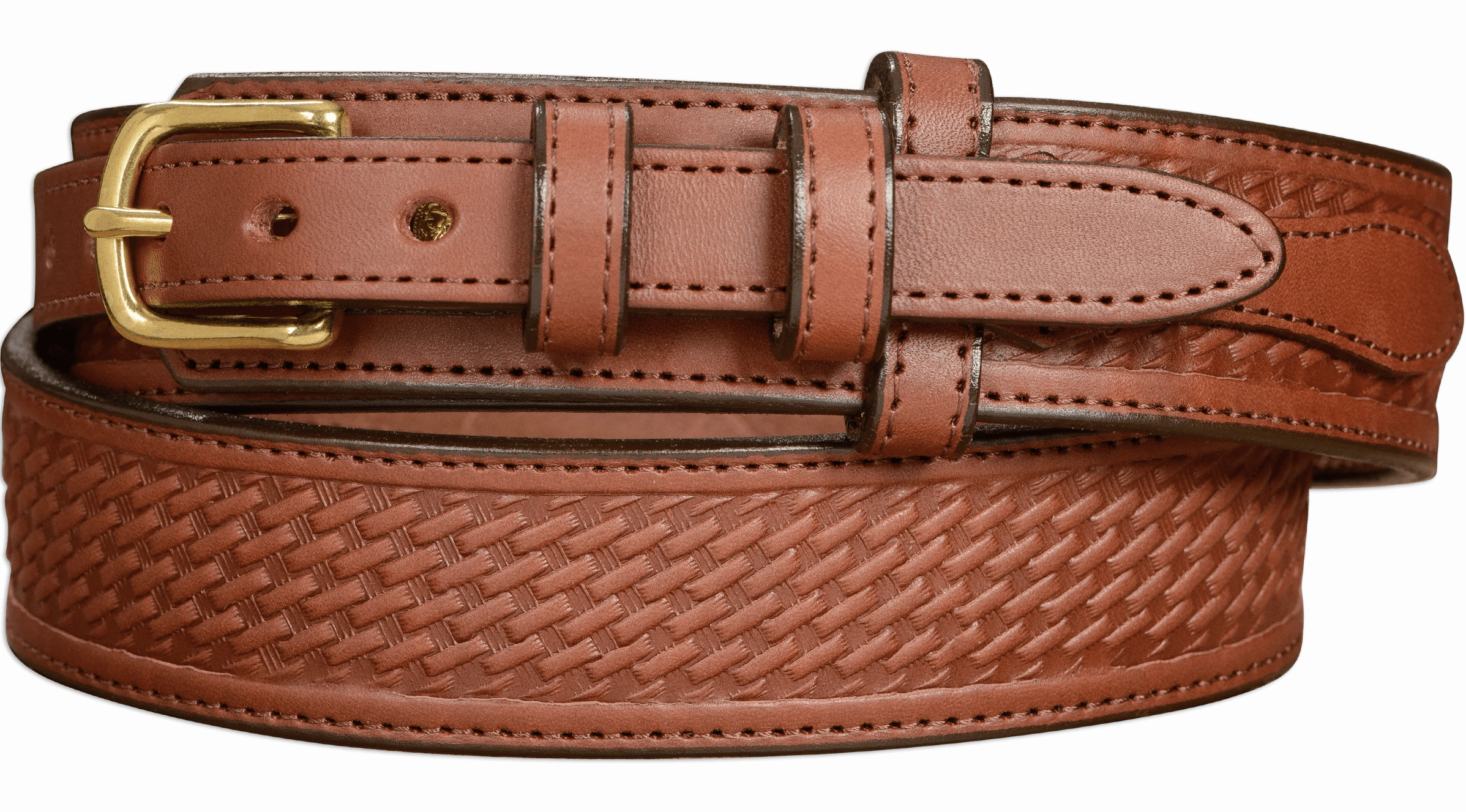 The Walker: Medium Brown Stitched Basket Weave Ranger 1.50"