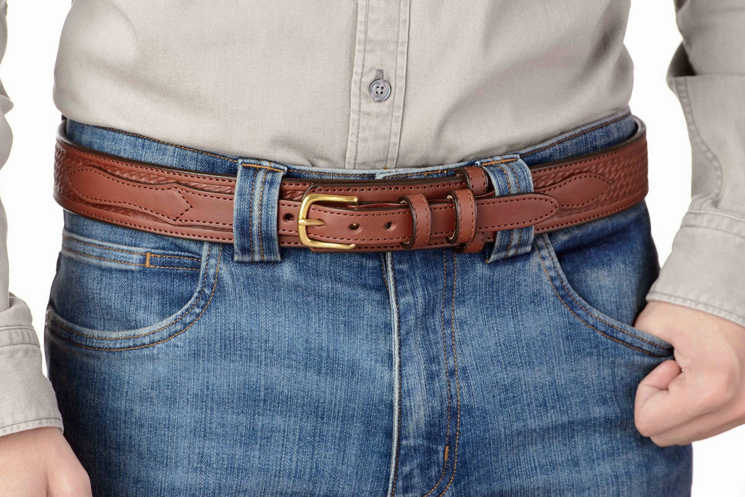 The Walker: Medium Brown Stitched Basket Weave Ranger 1.50"