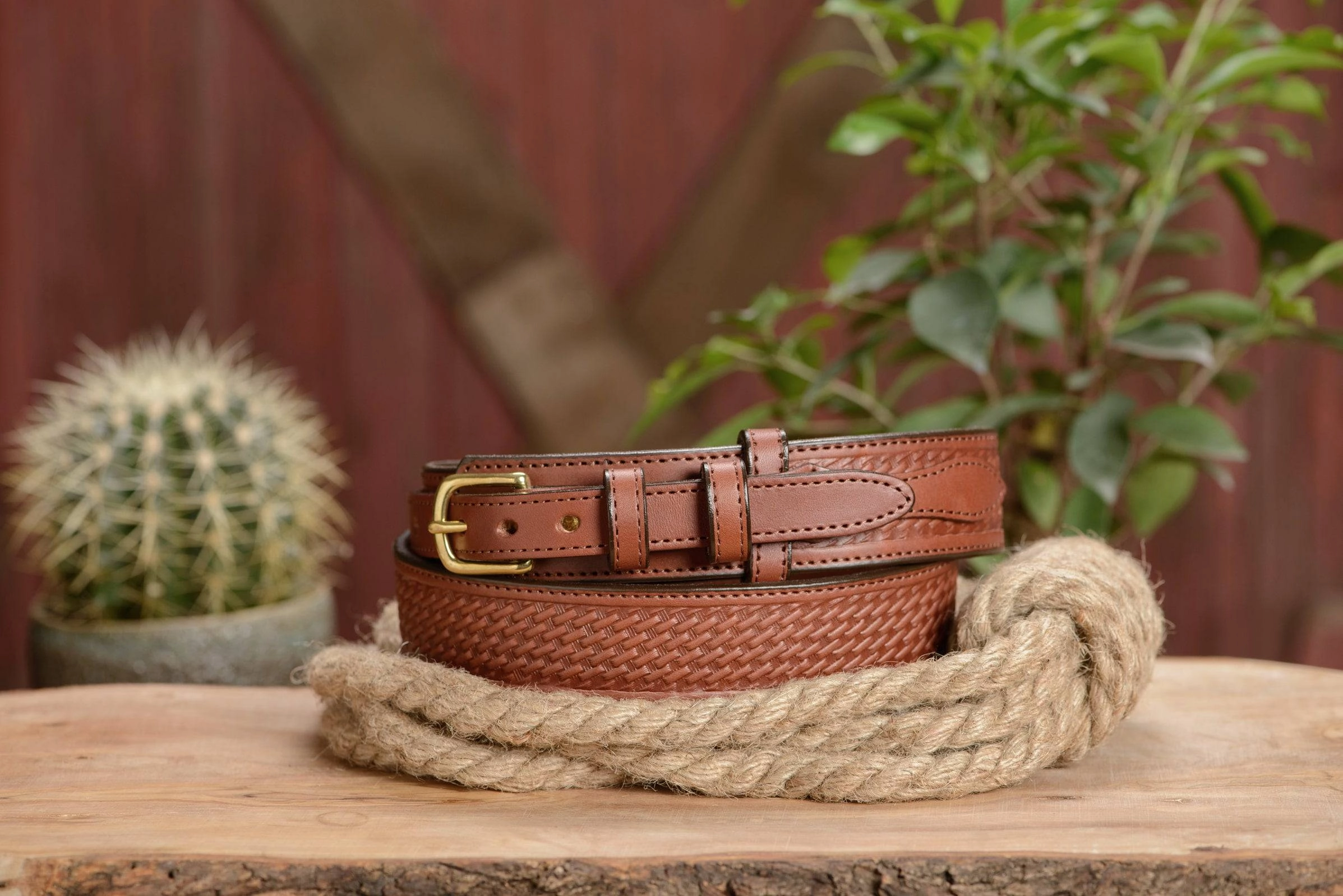 The Walker: Medium Brown Stitched Basket Weave Ranger 1.50"