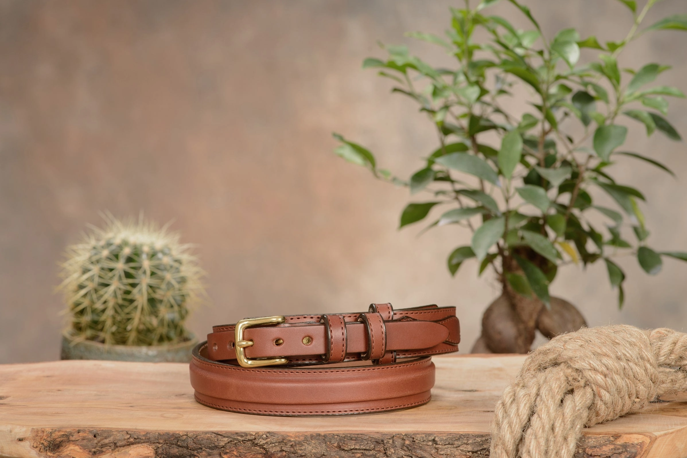 The Walker: Men's Medium Brown Stitched Ranger Leather Belt 1.25"