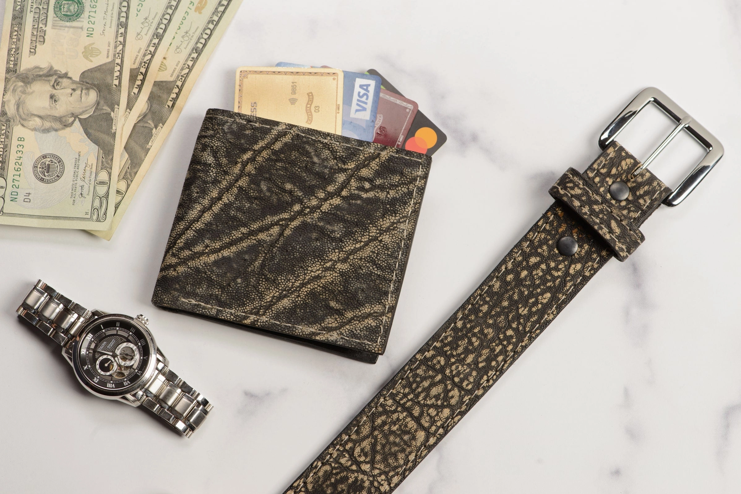 Tree Bark Elephant Money Belt With 25" Zipper 1.50" Wide
