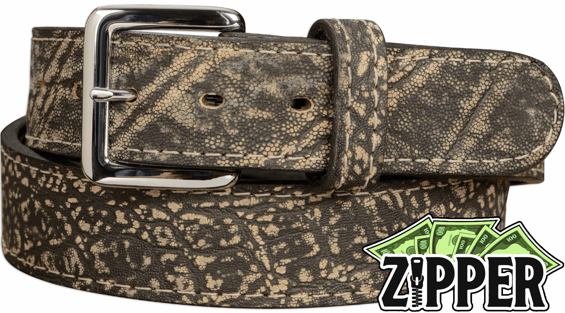 Tree Bark Elephant Money Belt With 25" Zipper 1.50" Wide