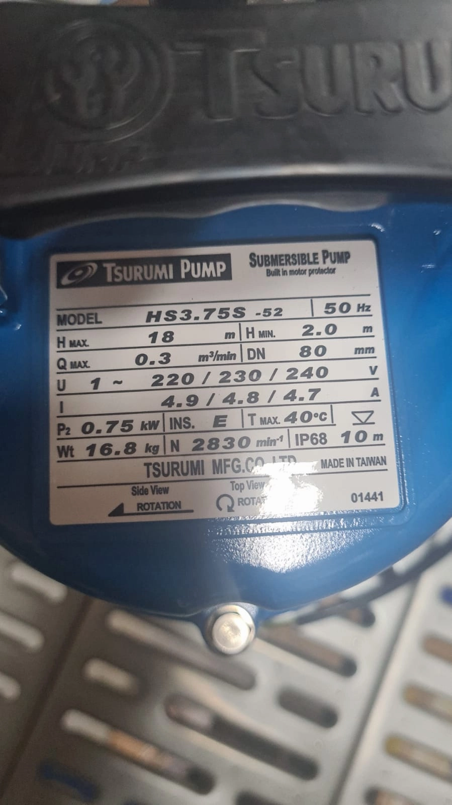 Tsurumi #HS3.75S Pump 3" 0.75KW 230V  | Model : HS3.75S