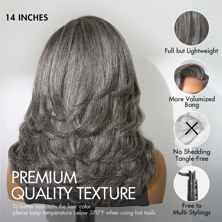 Weekly Special  | Layered Blowout Salt and Pepper Glueless Grey Wig Minimalist HD Lace Shoulder Length Wavy Wig