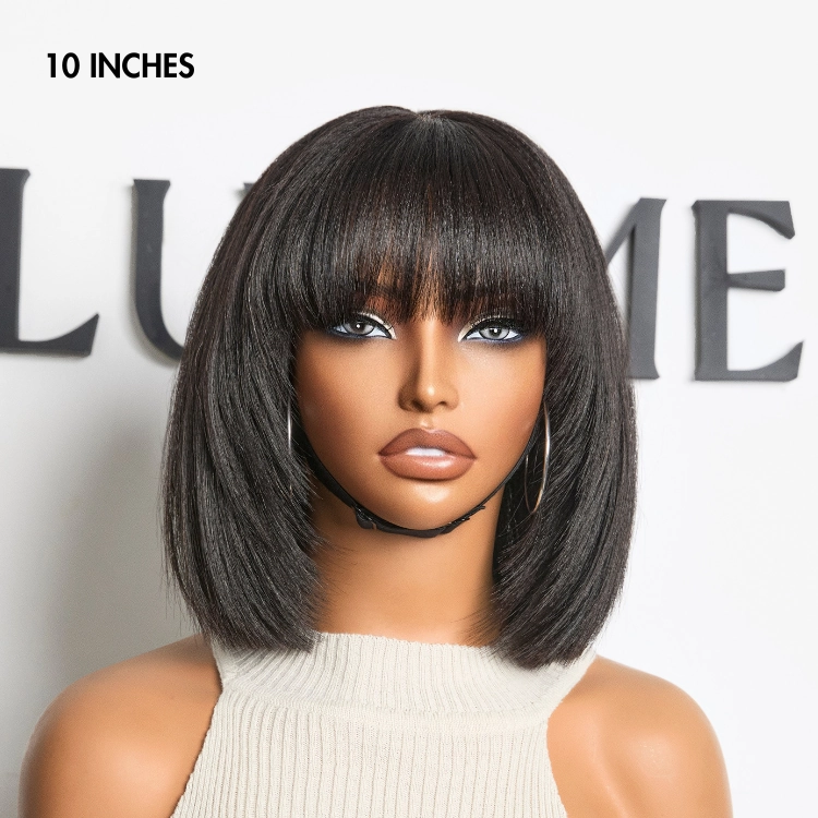 Weekly Special | Put On and Go Reddish Purple / Brown Highlight / Natural Black Layered Cut Yaki Straight Minimalist Lace Bob Wig with Bangs