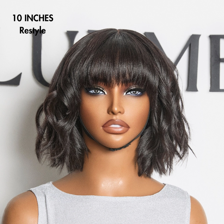 Weekly Special | Put On and Go Reddish Purple / Brown Highlight / Natural Black Layered Cut Yaki Straight Minimalist Lace Bob Wig with Bangs
