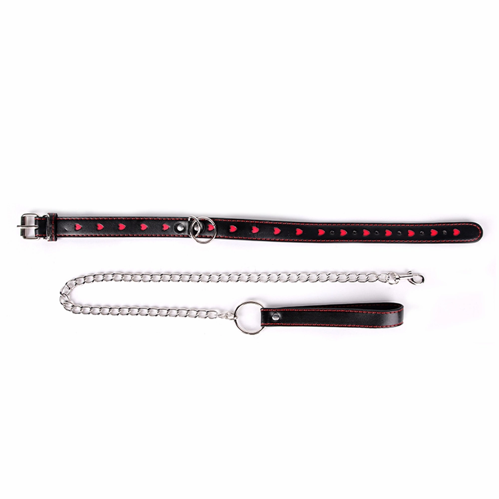 ZYL Faux Leather Heart Cutout Wide-Fit Collar & Chain Leash