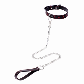 ZYL Faux Leather Heart Cutout Wide-Fit Collar & Chain Leash